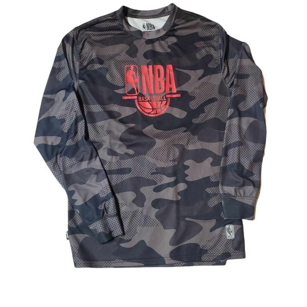 NBA Official Basketball Men's M Pullover Long Sleeve Tee Black Tones Camo EUC